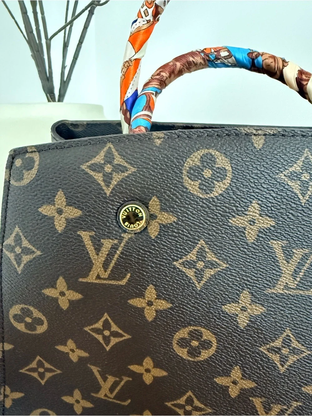 Louis Vuitton Brown Monogram Canvas Satchel with Scarf-Wrapped Handles